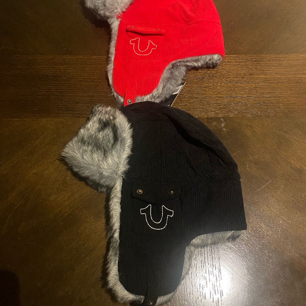 Black Trapper Hats with Faux Fur Trim - Picture 3 of 5
